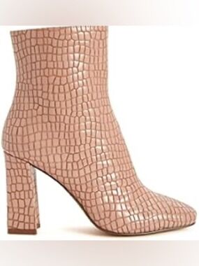 Women's Croc-Embossed Block Heel Ankle Boot - Blush